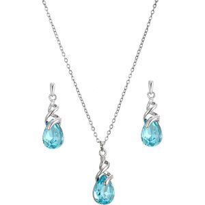 Teardrop Crystal Jewelry Set, Birthstone Pendant Necklace Drop Dangle Earrings f